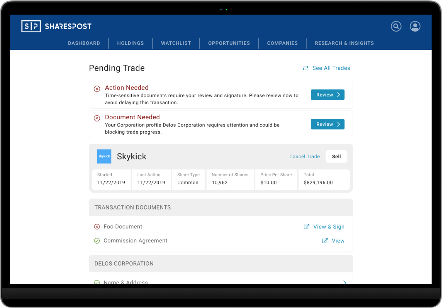 image of New design for a 'Trade Status' page