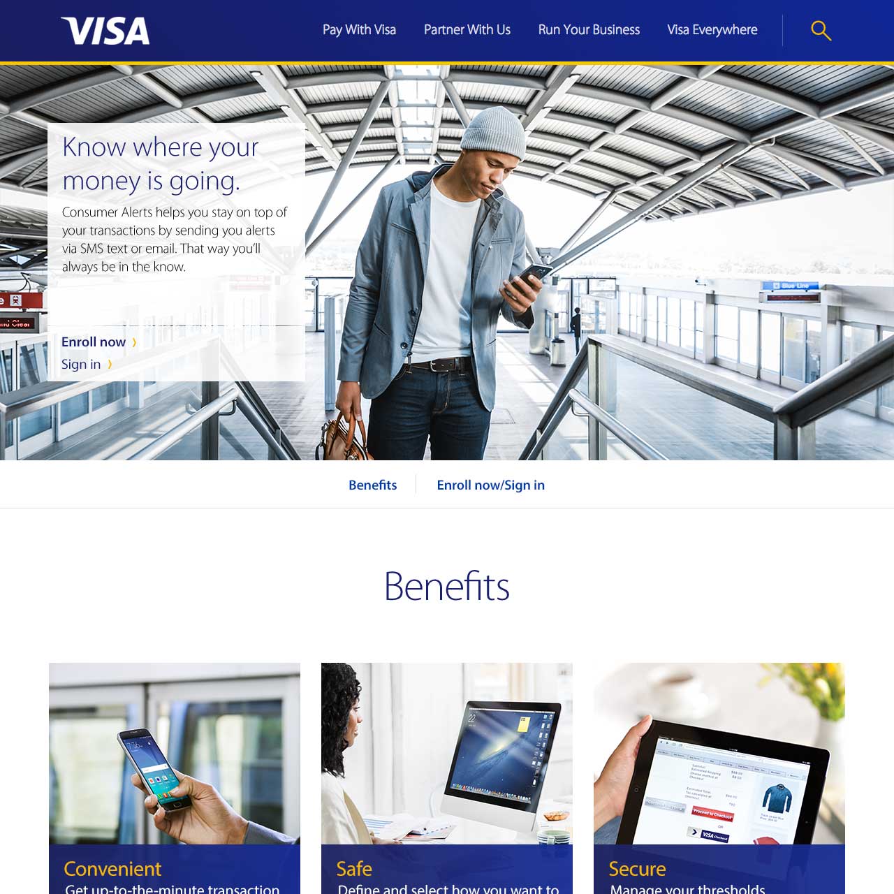 image of Visa Consumer Alerts web landing page