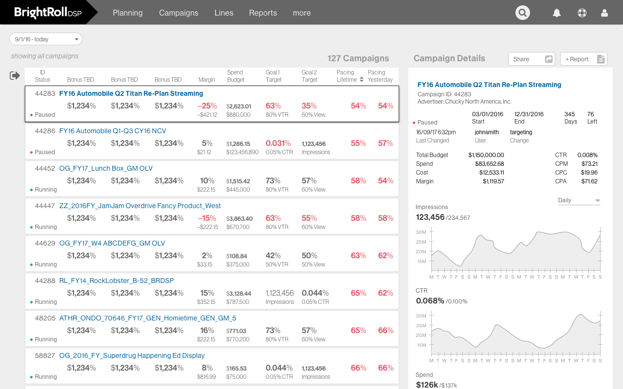 image of DSP Dashboard wireframe