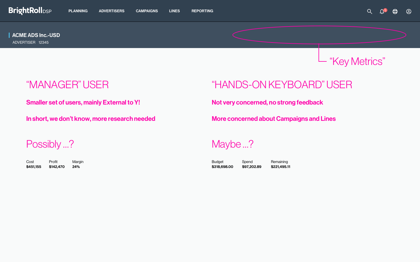image of an advertiser screen wireframe