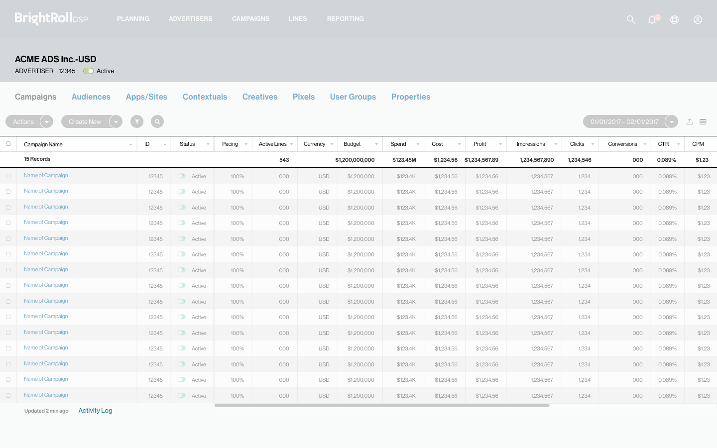 image of an advertiser screen wireframe
